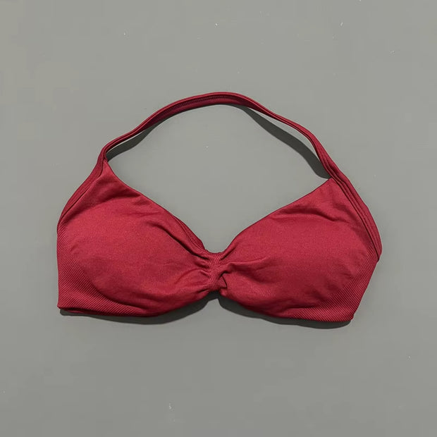 Impact Strappy Bra Gym Top Women High Support Thin Strap Halter Sports Seamless Bras Scrunch Push-Up Workout Yoga Tanks