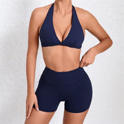 1/2PCS Deep V Bra Gym Halter Yoga Set Women Gym Sportswear Outfits Workout Fitness Shorts for Female Workout Active Wear Suit