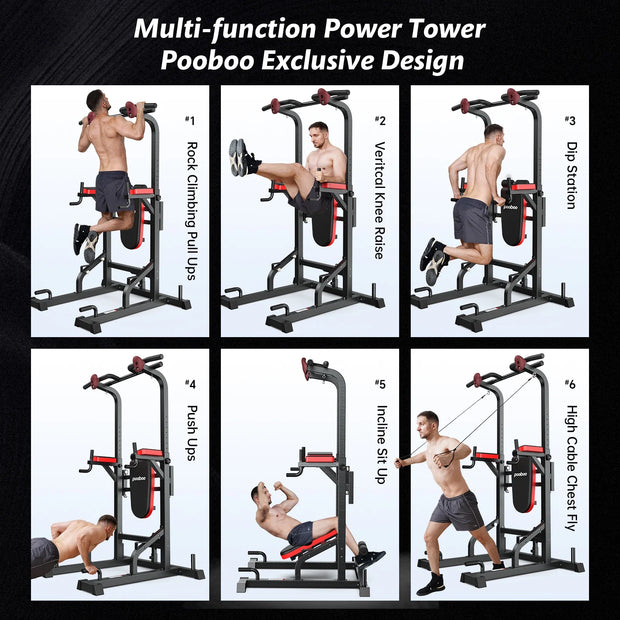 Multifunction Power Tower with Rock Climbing Grip and Incline Bench Adjustable Dip Station Pull up Bar for Home Gym Strength Training Workout 480Lbs