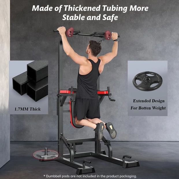 Multifunction Power Tower with Rock Climbing Grip and Incline Bench Adjustable Dip Station Pull up Bar for Home Gym Strength Training Workout 480Lbs