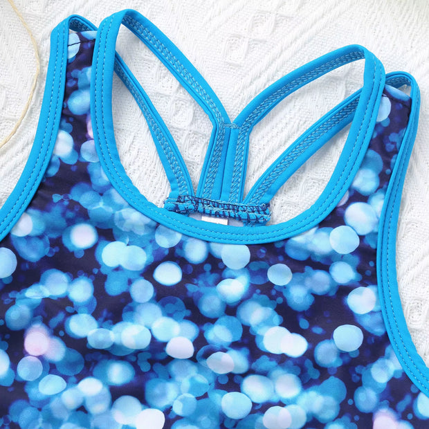 Girls Two Pieces Printed Swimwear Swimsuits Tank Top + Shorts Kids Tracksuits Ballet Gym Outfits Summer Childrens Bathing Suits