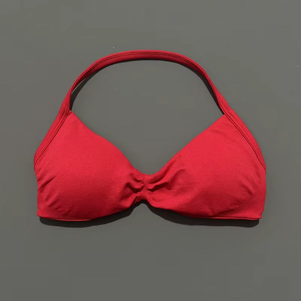 Impact Strappy Bra Gym Top Women High Support Thin Strap Halter Sports Seamless Bras Scrunch Push-Up Workout Yoga Tanks