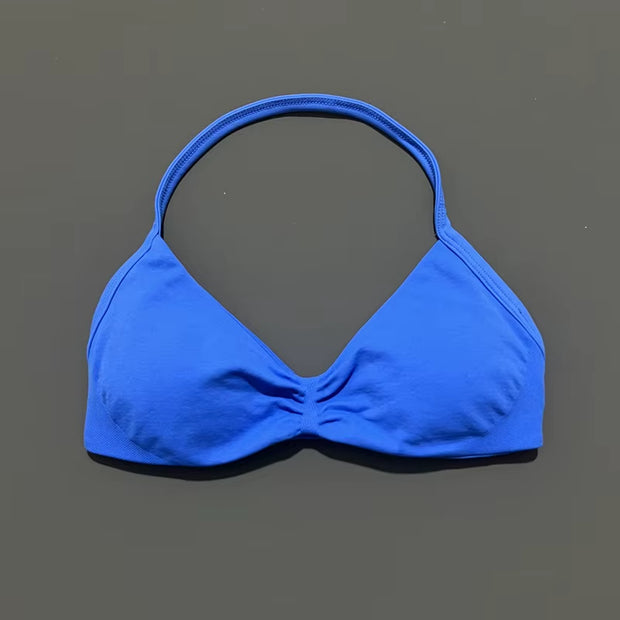 Impact Strappy Bra Gym Top Women High Support Thin Strap Halter Sports Seamless Bras Scrunch Push-Up Workout Yoga Tanks