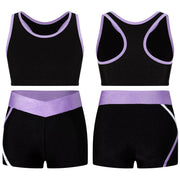 Kids Girls Workout Gymnastics Outfits Sleeveless Crop Top with Shorts Gym Running Sports Dance Performance Activewear Sportswear