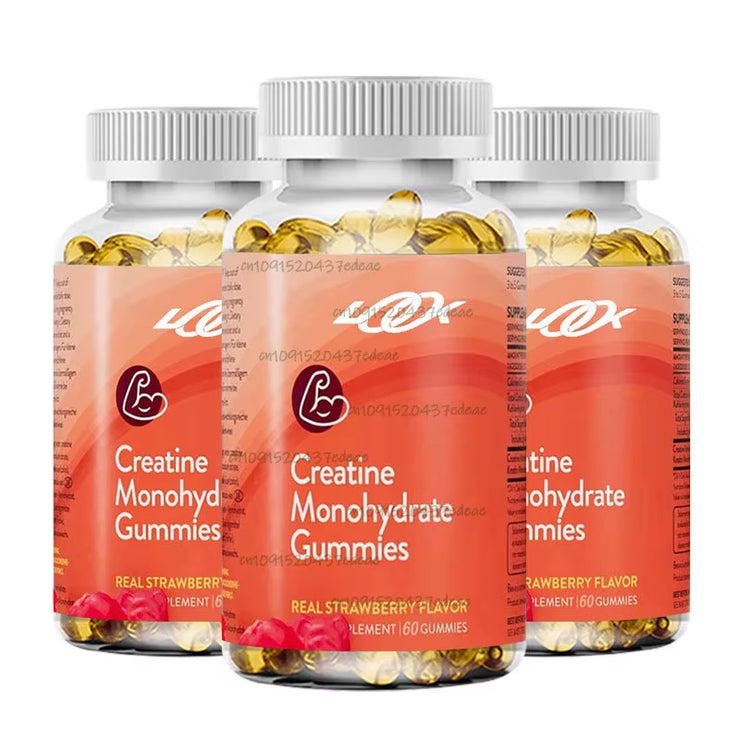 60 Pieces of Creatine Monohydrate Gummies Exercise to Restore Anaerobic Endurance, No Bloating, Strawberry Low Sugar