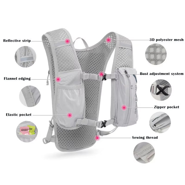Waterproof Running Backpack 5L Ultra-Light Hydration Vest Mountain Bike Bag Men Breathable Gym Bag 2L Water Bag