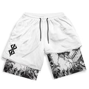 2 in 1 Running Shorts for Men Berserk Print Gym Workout Fitness Athletic Shorts with Pockets Summer Activewear Quick Dry