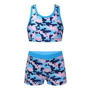 Girls Two Pieces Printed Swimwear Swimsuits Tank Top + Shorts Kids Tracksuits Ballet Gym Outfits Summer Childrens Bathing Suits
