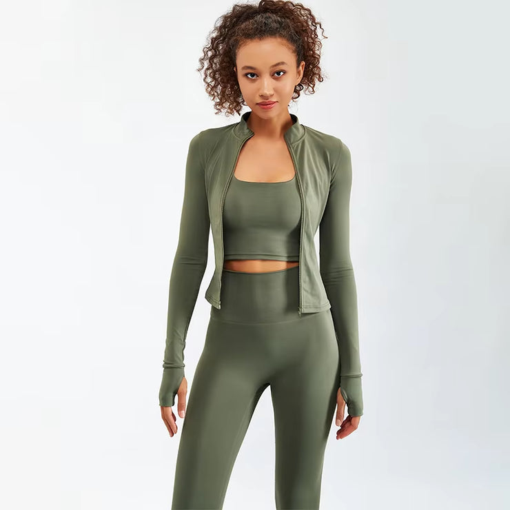 Newest Zipper Long Sleeve Yoga Set 2PCS High Waist Fitness Sport Gym Suit Sportwear Women Set Workout Clothestracksuit Academic