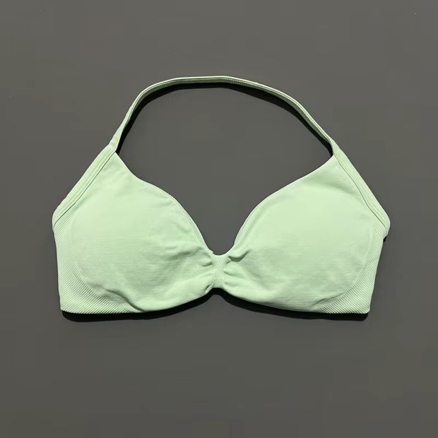 Impact Strappy Bra Gym Top Women High Support Thin Strap Halter Sports Seamless Bras Scrunch Push-Up Workout Yoga Tanks