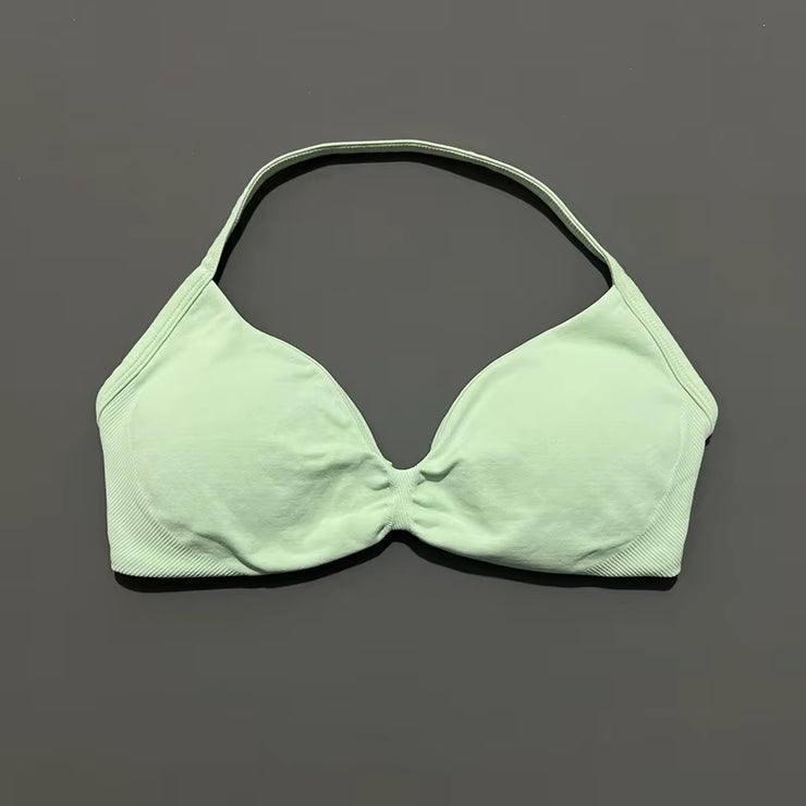 Impact Strappy Bra Gym Top Women High Support Thin Strap Halter Sports Seamless Bras Scrunch Push-Up Workout Yoga Tanks