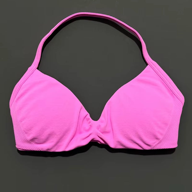 Impact Strappy Bra Gym Top Women High Support Thin Strap Halter Sports Seamless Bras Scrunch Push-Up Workout Yoga Tanks