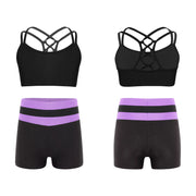 Kids Girls Workout Gymnastics Outfits Sleeveless Crop Top with Shorts Gym Running Sports Dance Performance Activewear Sportswear