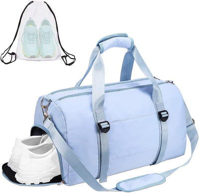 Gym Duffle Bag Dry Wet Separated Gym Bag Sport Duffle Bag Training Handbag Yoga Bag with Extra Drawstring Backpack for Man and Women (Blue-Upgrade) Large