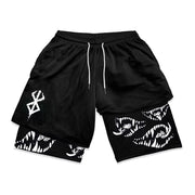 2 in 1 Running Shorts for Men Berserk Print Gym Workout Fitness Athletic Shorts with Pockets Summer Activewear Quick Dry