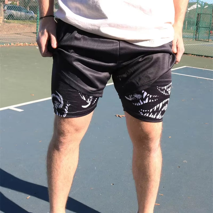 2 in 1 Running Shorts for Men Berserk Print Gym Workout Fitness Athletic Shorts with Pockets Summer Activewear Quick Dry