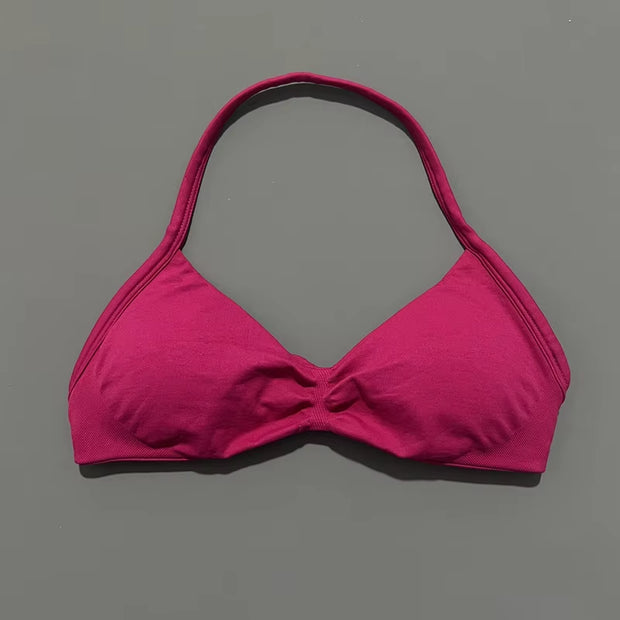 Impact Strappy Bra Gym Top Women High Support Thin Strap Halter Sports Seamless Bras Scrunch Push-Up Workout Yoga Tanks