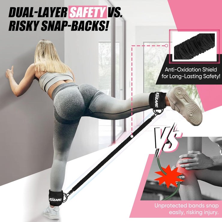 KUZARO Resistance Bands Set with Ankle Straps, Legs and Glutes Workout Equipment