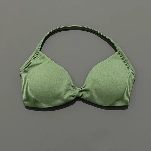 Impact Strappy Bra Gym Top Women High Support Thin Strap Halter Sports Seamless Bras Scrunch Push-Up Workout Yoga Tanks