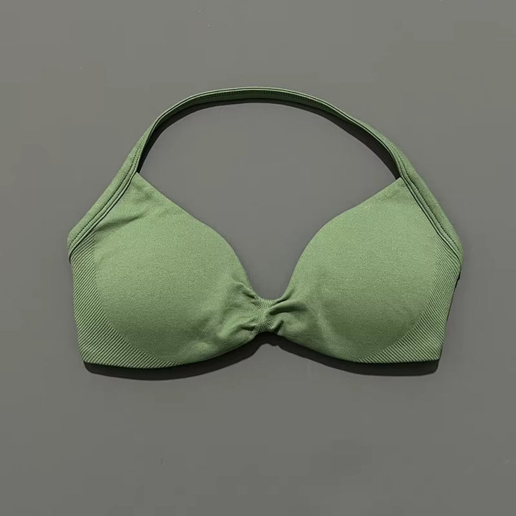 Impact Strappy Bra Gym Top Women High Support Thin Strap Halter Sports Seamless Bras Scrunch Push-Up Workout Yoga Tanks