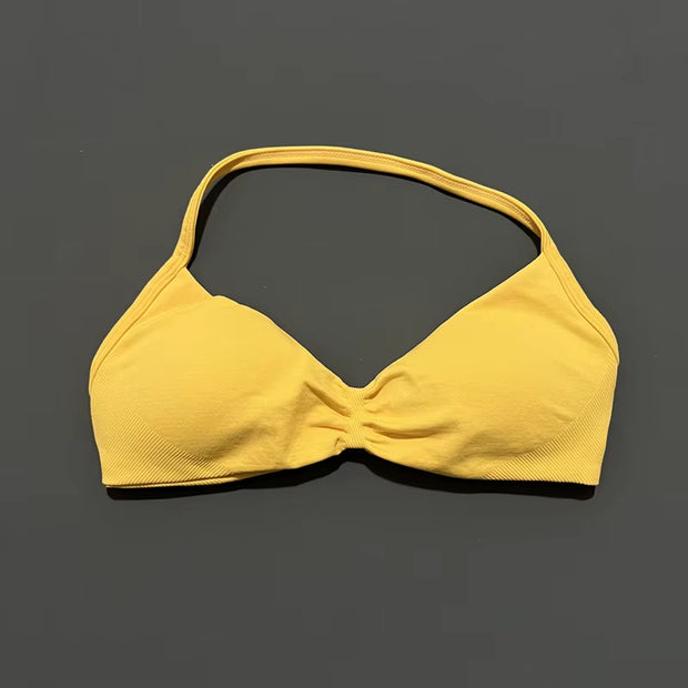 Impact Strappy Bra Gym Top Women High Support Thin Strap Halter Sports Seamless Bras Scrunch Push-Up Workout Yoga Tanks