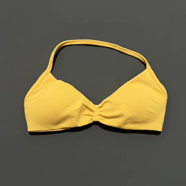 Impact Strappy Bra Gym Top Women High Support Thin Strap Halter Sports Seamless Bras Scrunch Push-Up Workout Yoga Tanks