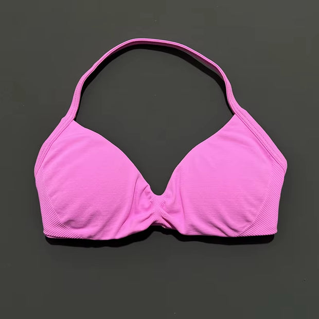 Impact Strappy Bra Gym Top Women High Support Thin Strap Halter Sports Seamless Bras Scrunch Push-Up Workout Yoga Tanks