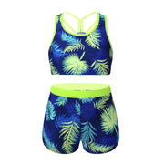 Girls Two Pieces Printed Swimwear Swimsuits Tank Top + Shorts Kids Tracksuits Ballet Gym Outfits Summer Childrens Bathing Suits