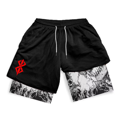 2 in 1 Running Shorts for Men Berserk Print Gym Workout Fitness Athletic Shorts with Pockets Summer Activewear Quick Dry