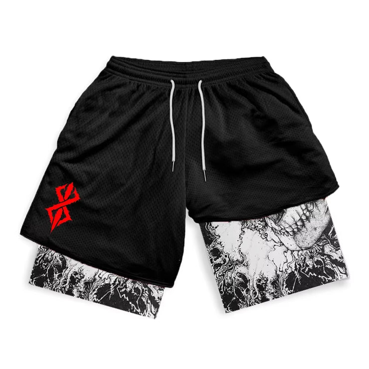 2 in 1 Running Shorts for Men Berserk Print Gym Workout Fitness Athletic Shorts with Pockets Summer Activewear Quick Dry