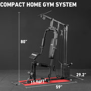 Home Gym Station, Workout Station with 105LBS Weight Stack, Home Gym Equipment W/ Handle Set
