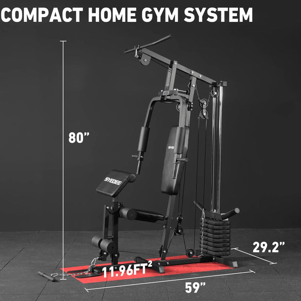 Home Gym Station, Workout Station with 105LBS Weight Stack, Home Gym Equipment W/ Handle Set