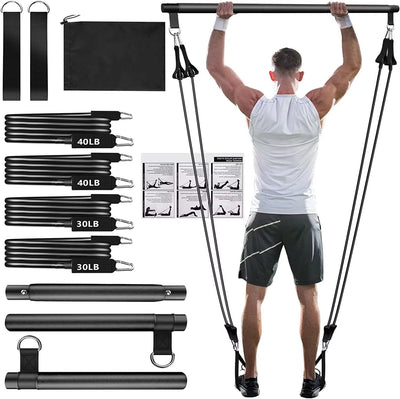 Resistance Bands Set with Fitness Bar Workout Gym Pull Rope Yoga Latex Tube Sports Elastic Exercise Equipment for Home