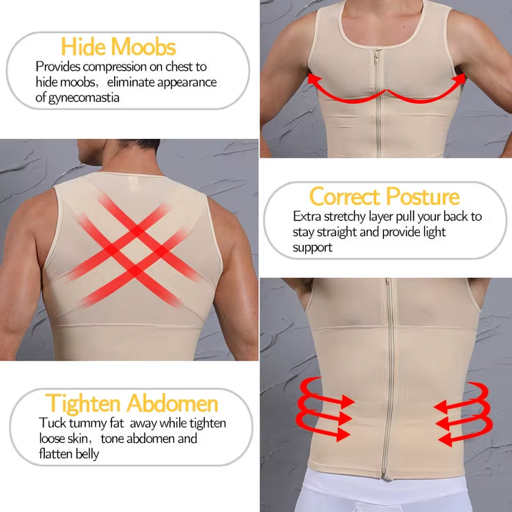 Mens Slimming Body Shaper Chest Compression Shirt Gynecomastia Moobs Undershirt Waist Trainer Belly Sweat Vest Workout Tank Tops
