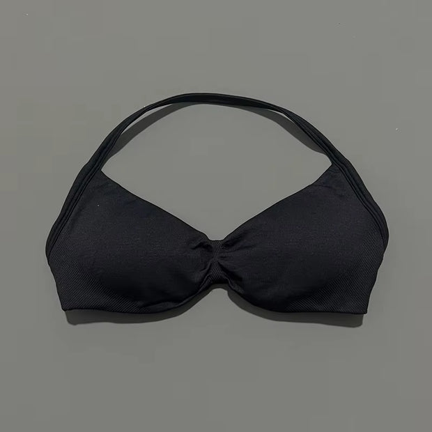 Impact Strappy Bra Gym Top Women High Support Thin Strap Halter Sports Seamless Bras Scrunch Push-Up Workout Yoga Tanks