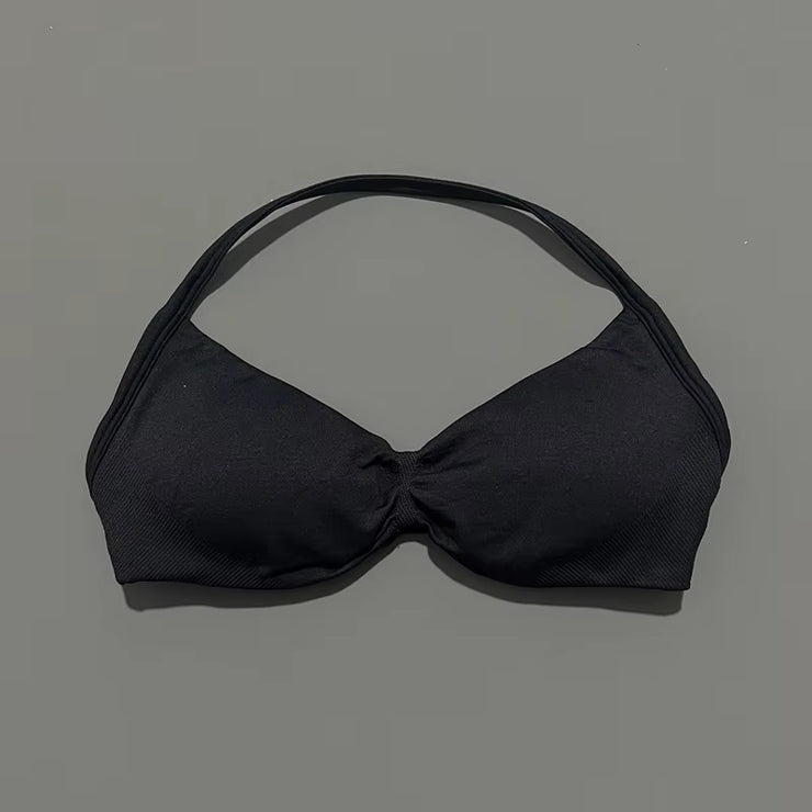 Impact Strappy Bra Gym Top Women High Support Thin Strap Halter Sports Seamless Bras Scrunch Push-Up Workout Yoga Tanks