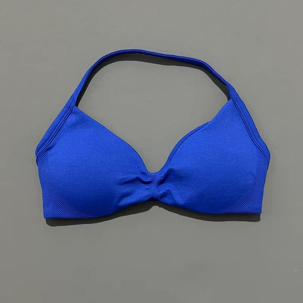 Impact Strappy Bra Gym Top Women High Support Thin Strap Halter Sports Seamless Bras Scrunch Push-Up Workout Yoga Tanks