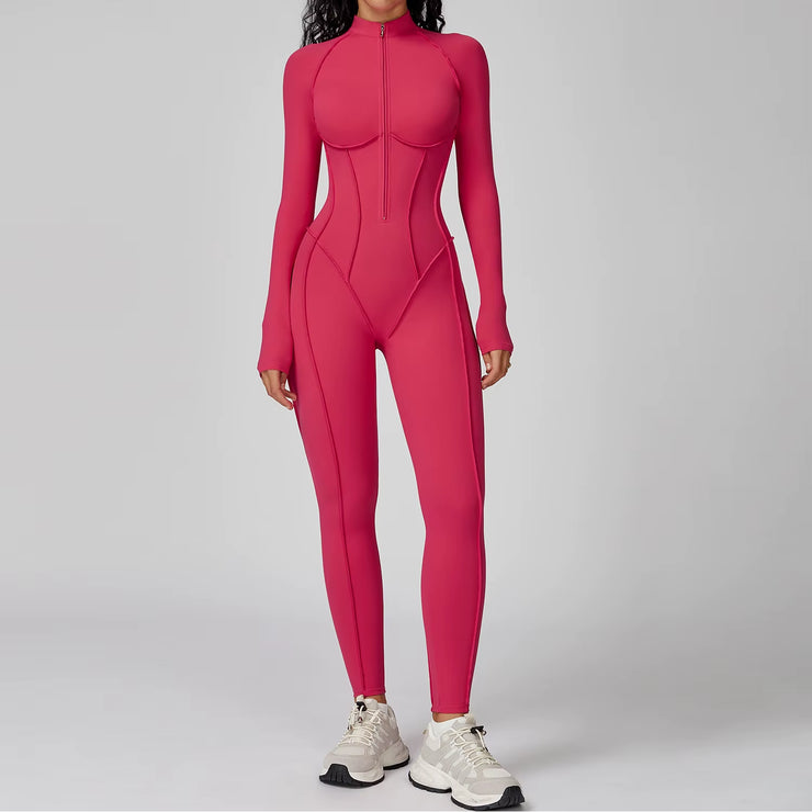 Yoga Suit Seamless Jumpsuit Summer Long Sleeve Zipper Sports Wear Gym Fitness Bodysuits Women Running Workout Clothes