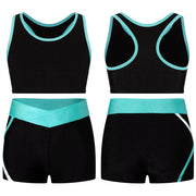 Kids Girls Workout Gymnastics Outfits Sleeveless Crop Top with Shorts Gym Running Sports Dance Performance Activewear Sportswear