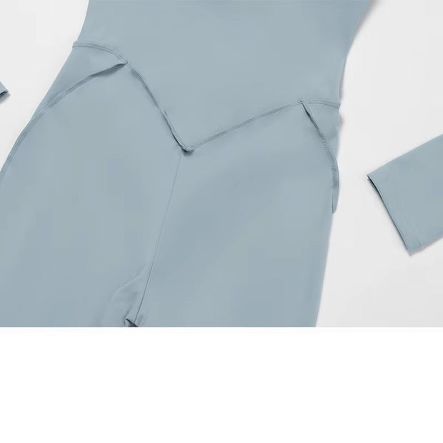 Yoga Suit Seamless Jumpsuit Summer Long Sleeve Zipper Sports Wear Gym Fitness Bodysuits Women Running Workout Clothes