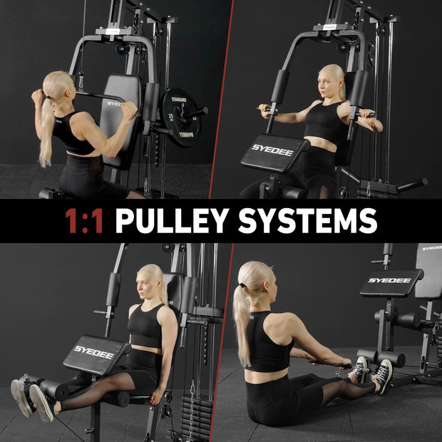 Home Gym Station, Workout Station with 105LBS Weight Stack, Home Gym Equipment W/ Handle Set