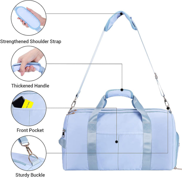 Gym Duffle Bag Dry Wet Separated Gym Bag Sport Duffle Bag Training Handbag Yoga Bag with Extra Drawstring Backpack for Man and Women (Blue-Upgrade) Large