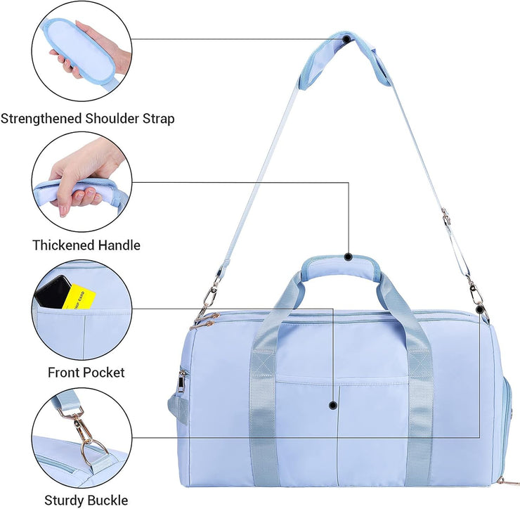 Gym Duffle Bag Dry Wet Separated Gym Bag Sport Duffle Bag Training Handbag Yoga Bag with Extra Drawstring Backpack for Man and Women (Blue-Upgrade) Large