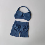 2 Pieces Yoga Suit for Women Seamless Fitness Gym Clothes Halter Sports Bra Matching Impact Shorts Workout Sets Gym Outfit