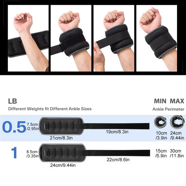 1Pair Adjustable Ankle & Wrist Weights (0.5Kg/1Kg) - Neoprene Leg Arm Straps for Running, Yoga - Strength Training for Women Men