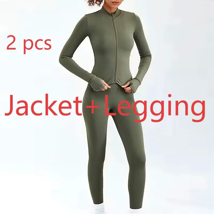 Newest Zipper Long Sleeve Yoga Set 2PCS High Waist Fitness Sport Gym Suit Sportwear Women Set Workout Clothestracksuit Academic