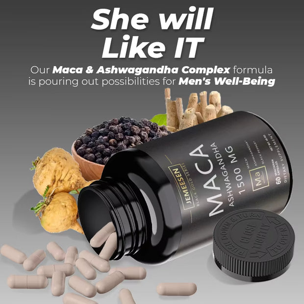 Organic Maca Root Powder Capsules 1500Mg Containing Maca Root Extract,Ashwagandha,Black Pepper, Supplements for Men