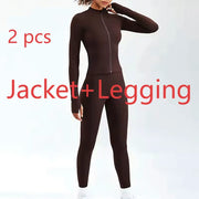 Newest Zipper Long Sleeve Yoga Set 2PCS High Waist Fitness Sport Gym Suit Sportwear Women Set Workout Clothestracksuit Academic