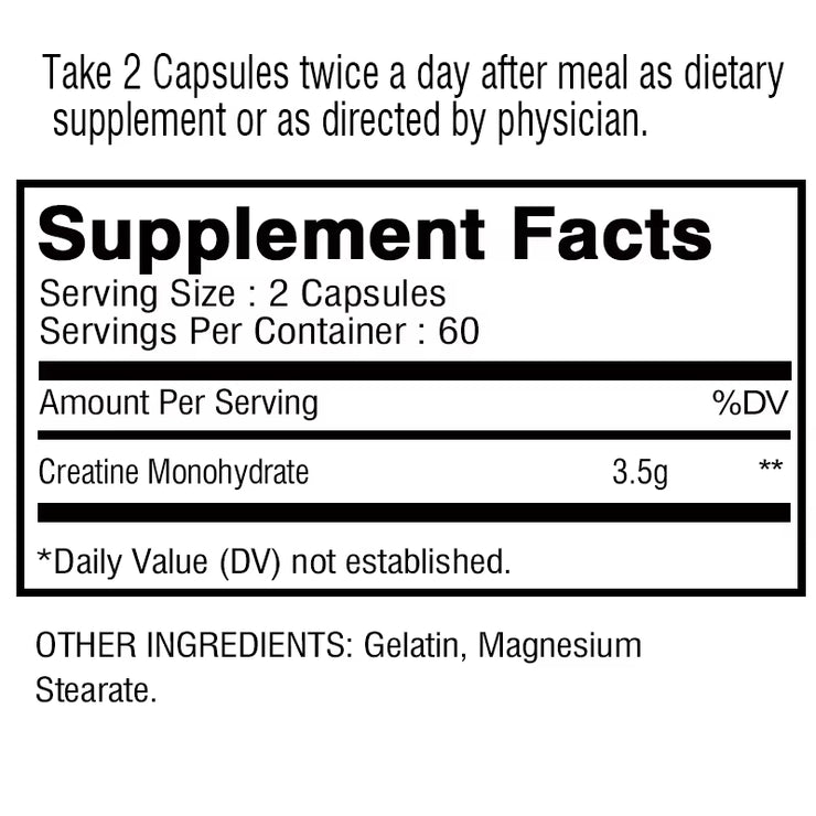 Creatine Monohydrate - Build Muscle and Improve Performance, Explosive Power for Men, Increase Strength - 120 Capsules