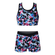Girls Two Pieces Printed Swimwear Swimsuits Tank Top + Shorts Kids Tracksuits Ballet Gym Outfits Summer Childrens Bathing Suits